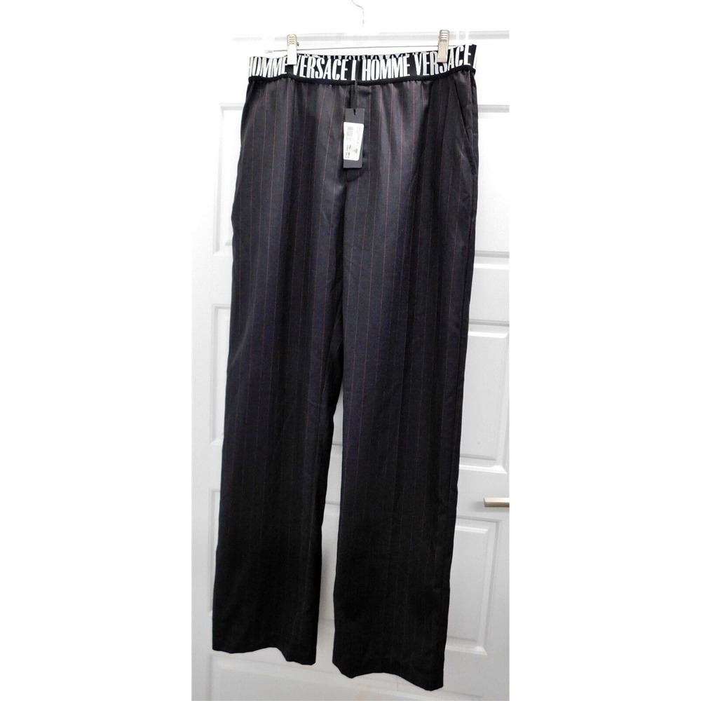 New Versace Homme‎ Black Red Pinstripe Trousers Pants $950rt sz M